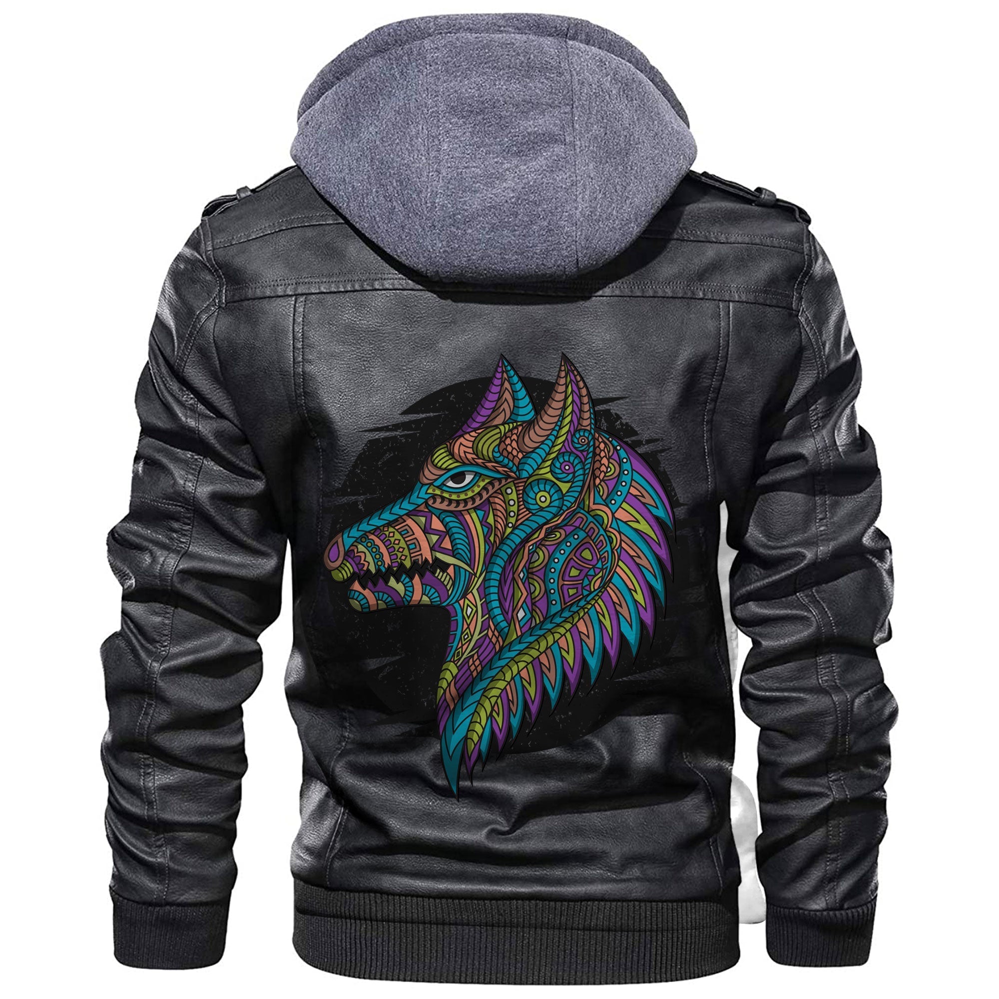 Viking Stylized Dog in Ethnic Dark Leather Jacket RLT12 - Wonder Print Shop