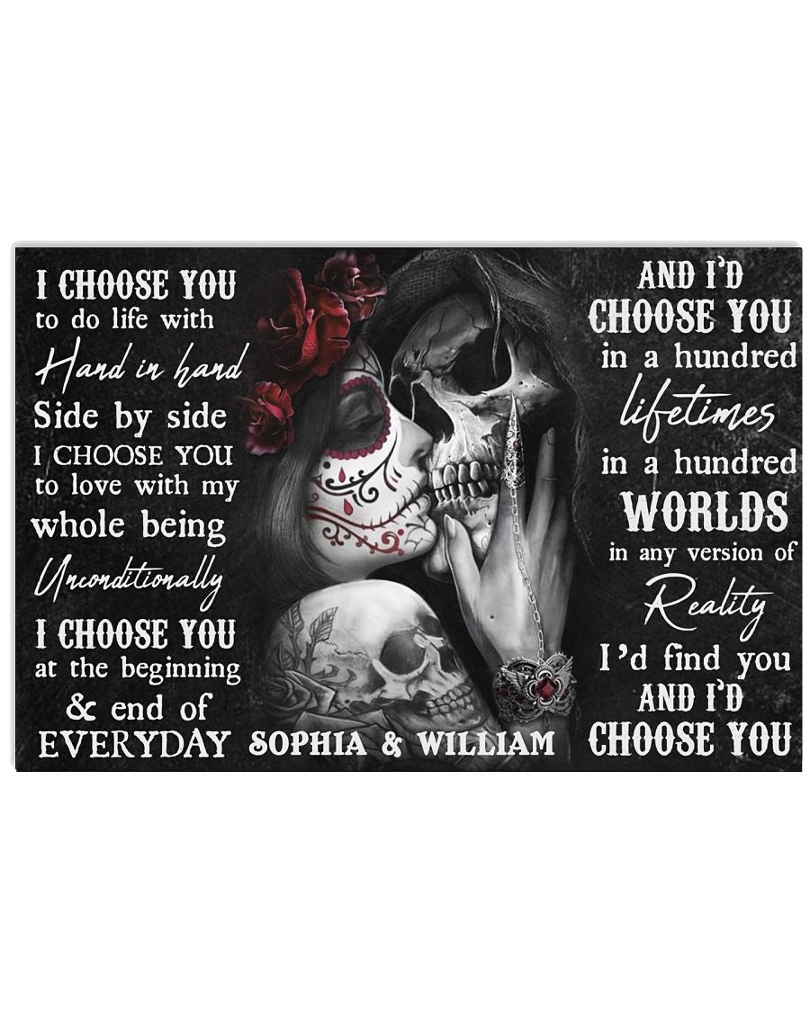 sugar-skull-couple-i-choose-you-couple-gift-with-black-and-white-style-personalized-horizontal-poster
