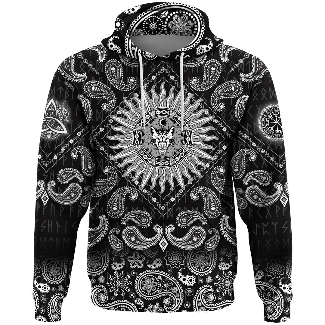 Viking Hoodie Sun Wolf Ethic with Bandana Paisley Style RLT12 - Wonder Print Shop