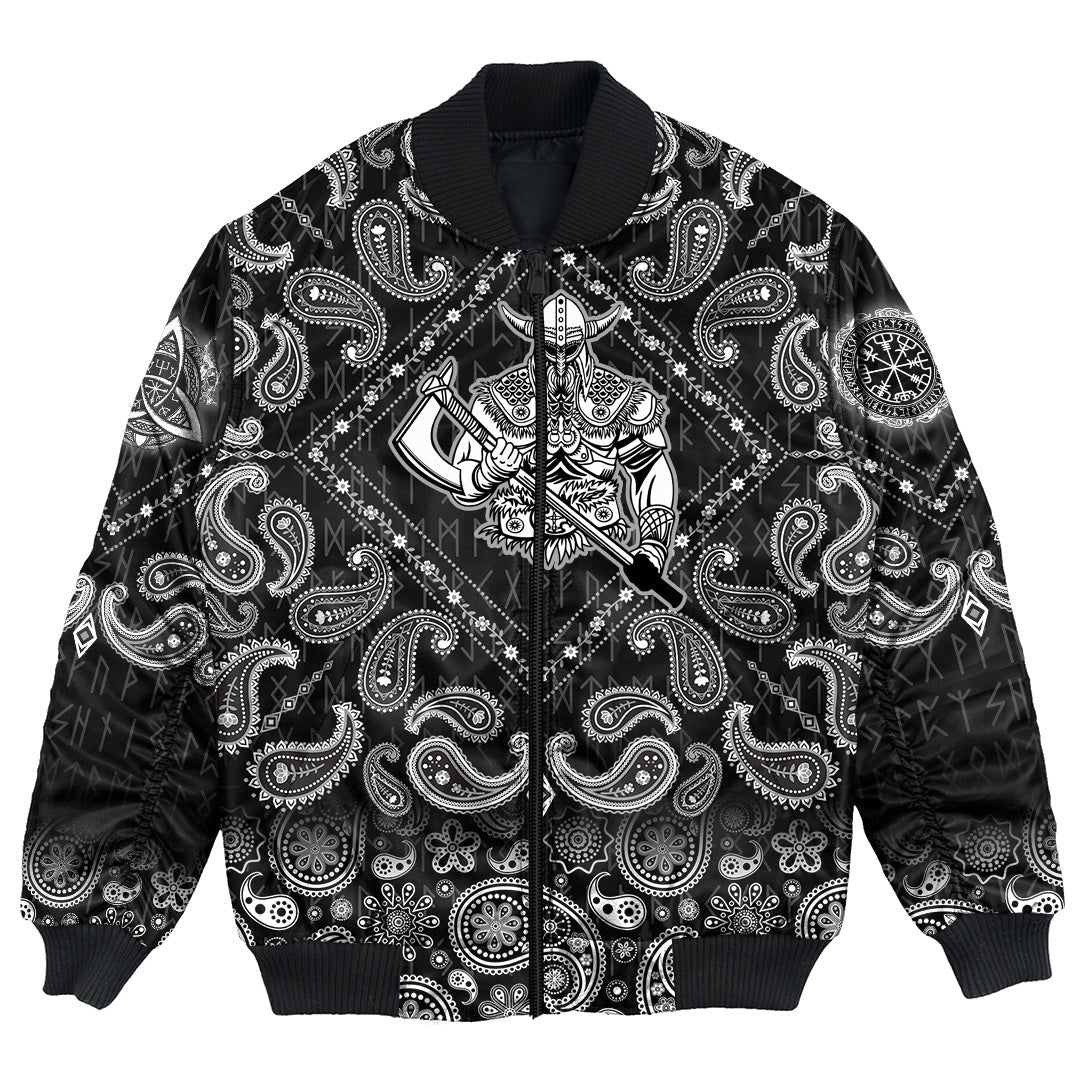 Viking Bomber Jacket Super Warrior with Bandana Paisley Style RLT12 - Wonder Print Shop