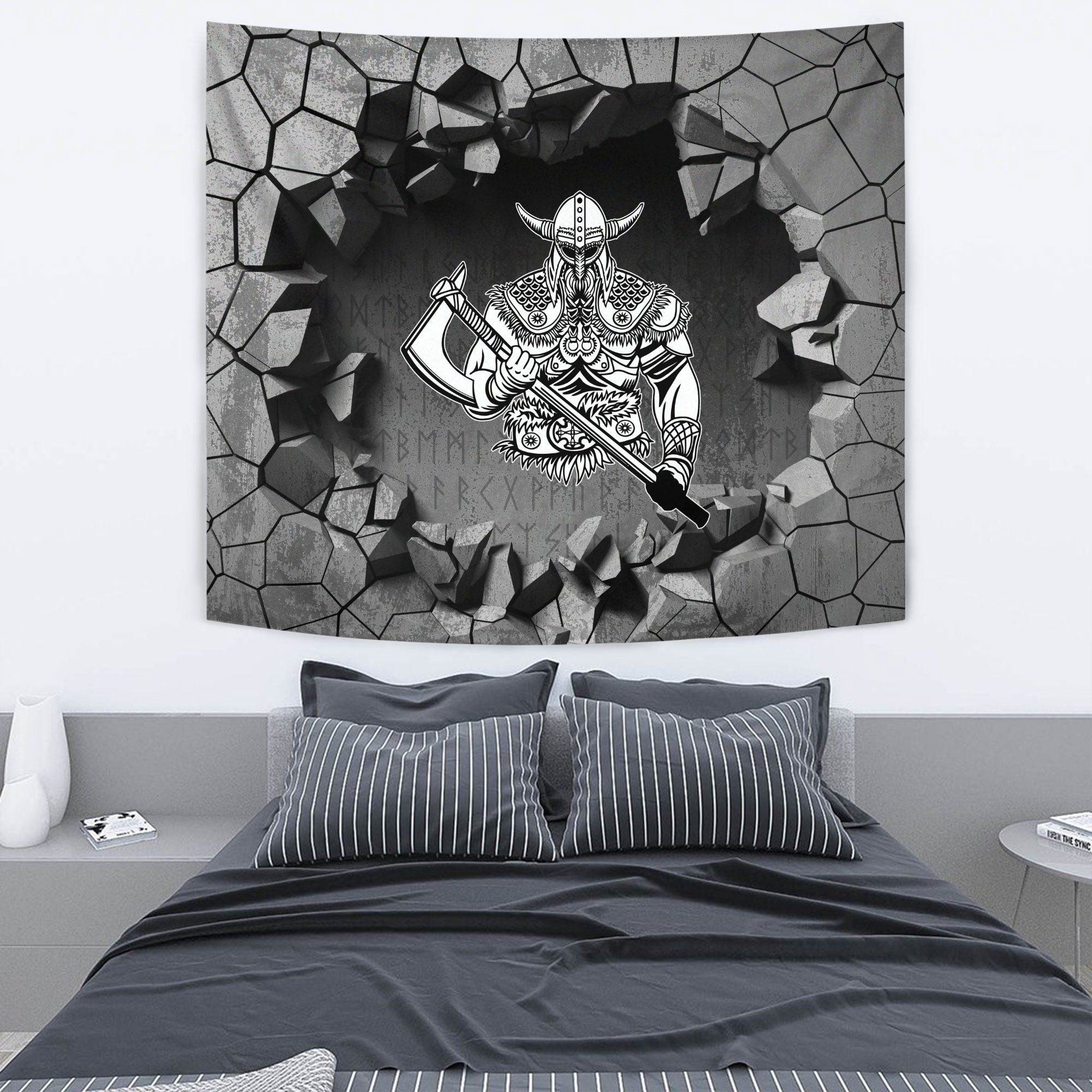 Viking Tapestry - Stylized Wolf In Ethnic Dark Background Tapestry RLT12 - Wonder Print Shop