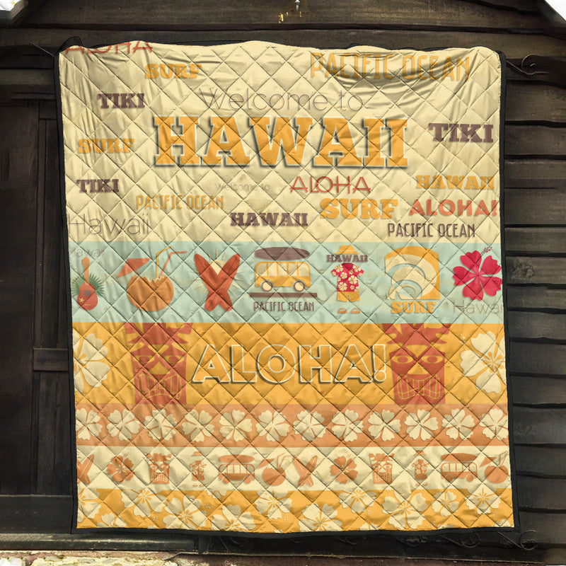 Hawaii Surf Retro Style Premium Quilt - Wonder Print Shop