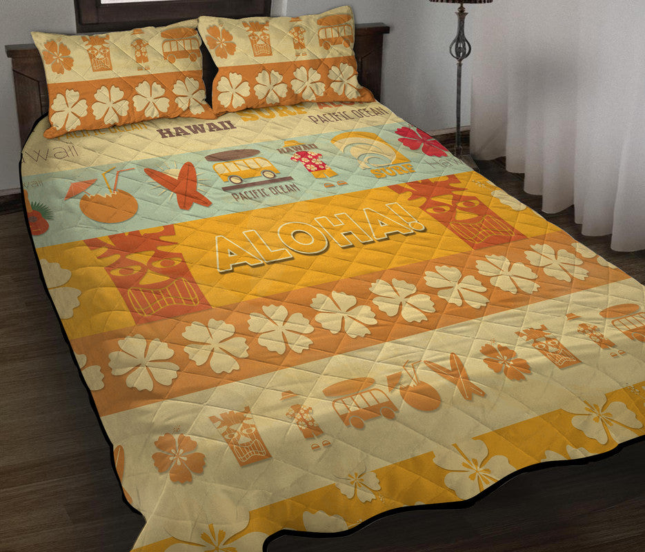 Hawaii Surf Retro Style Quilt Bed Set - Wonder Print Shop