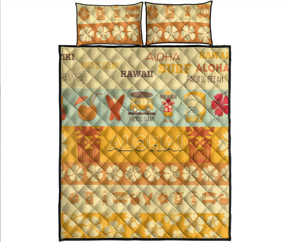 Hawaii Surf Retro Style Quilt Bed Set - Wonder Print Shop