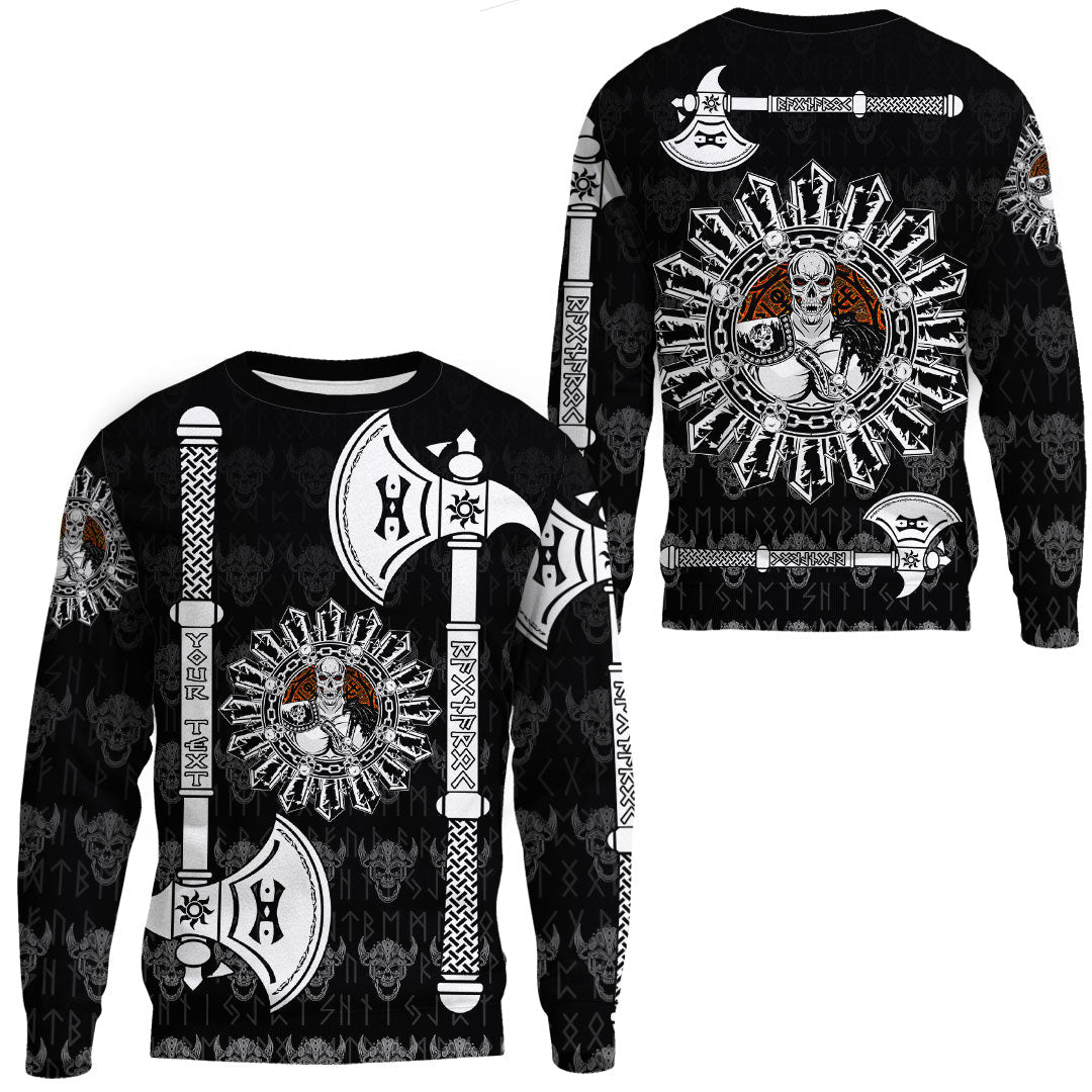 (Custom) Viking - Sweatshirt Skull Warrior Dead Hero with Hammer RLT12 - Wonder Print Shop