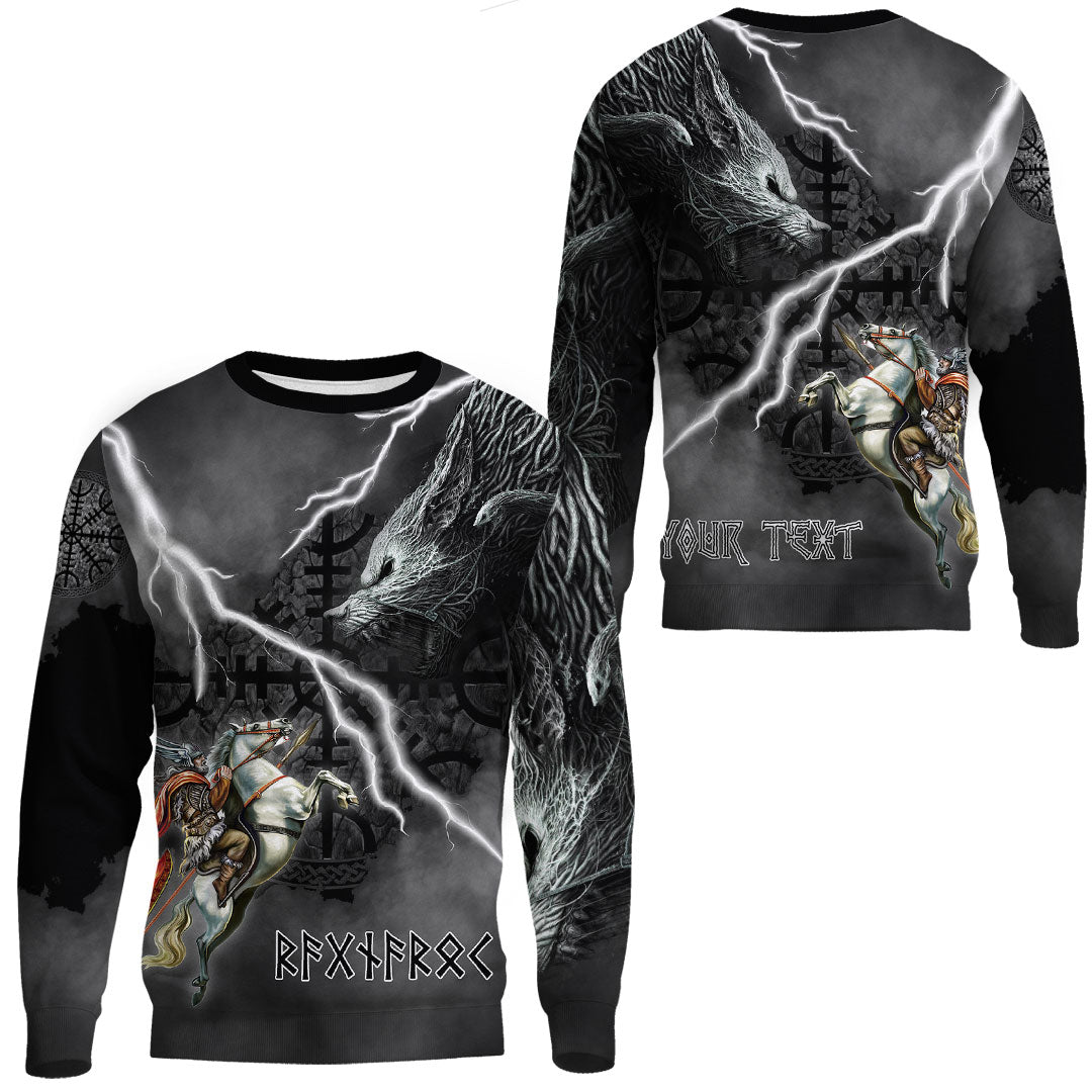 (Custom) Wonder Print Shop - Ragnarok Sweatshirt Odin fight Fenrir on thunder background RLT12 - Wonder Print Shop