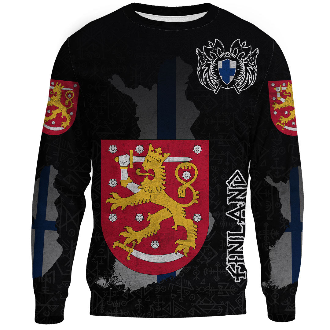 (Custom) Viking - Finland Flag and Map Sweatshirts style Viking Geri and Freki RLT12 - Wonder Print Shop