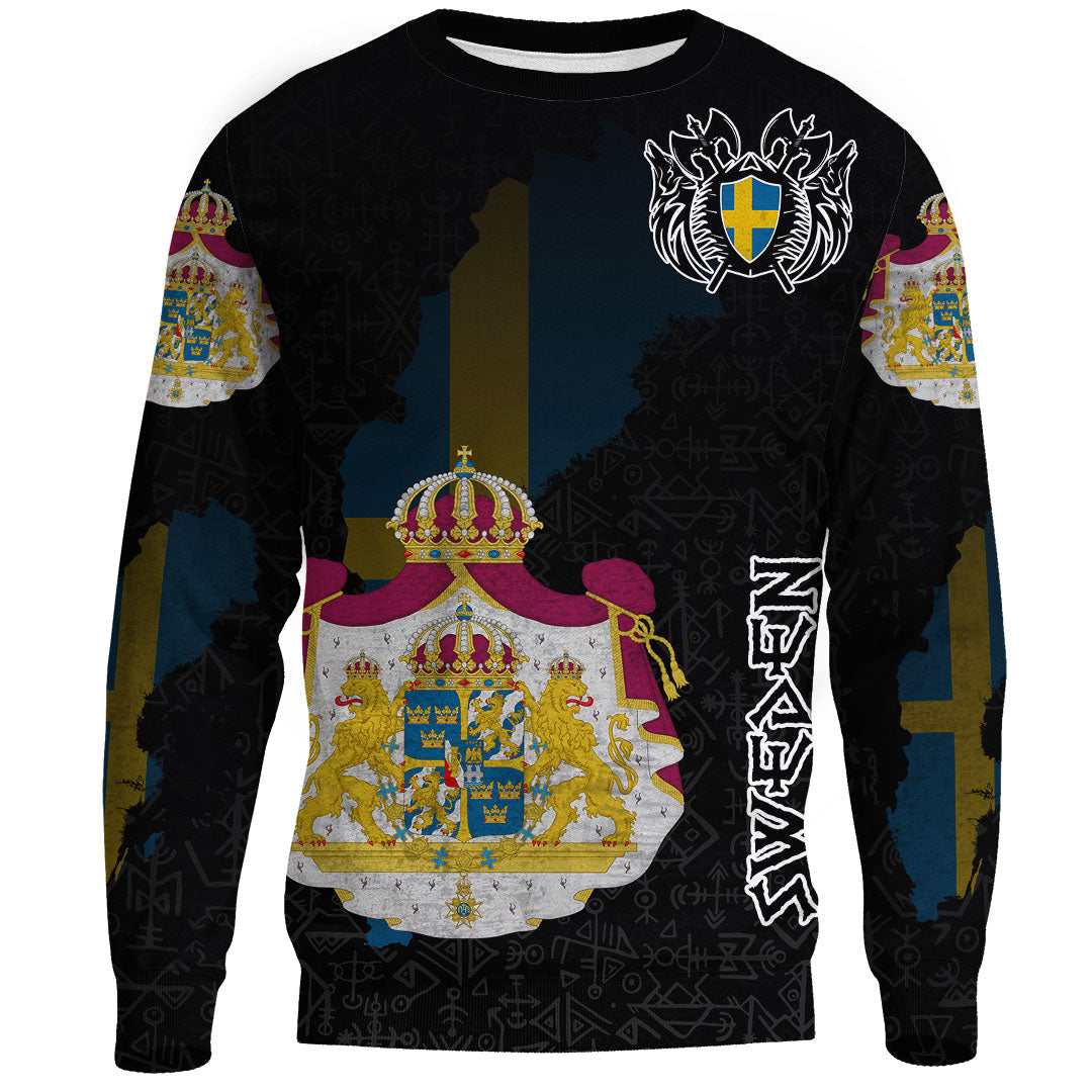 (Custom) Viking - Sweden Flag and Map Sweatshirts style Viking Geri and Freki RLT12 - Wonder Print Shop