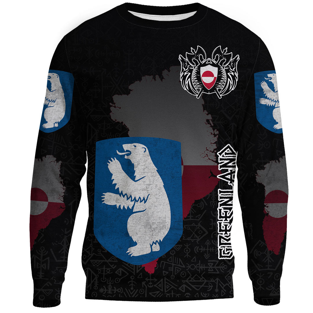 (Custom) Viking - Greenland Flag and Map Sweatshirts style Viking Geri and Freki RLT12 - Wonder Print Shop