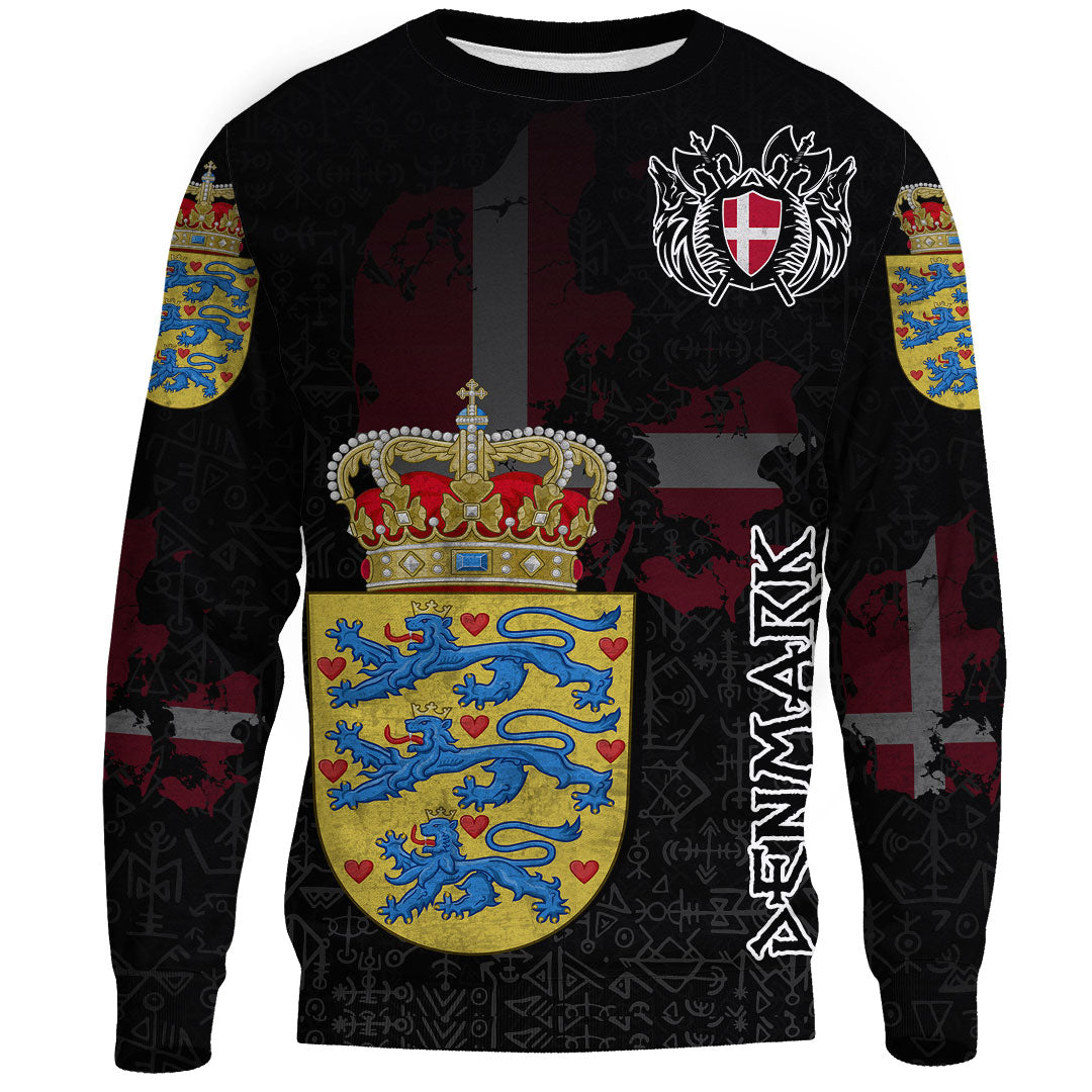 (Custom) Viking - Denmark Flag and Map Sweatshirts style Viking Geri and Freki RLT12 - Wonder Print Shop