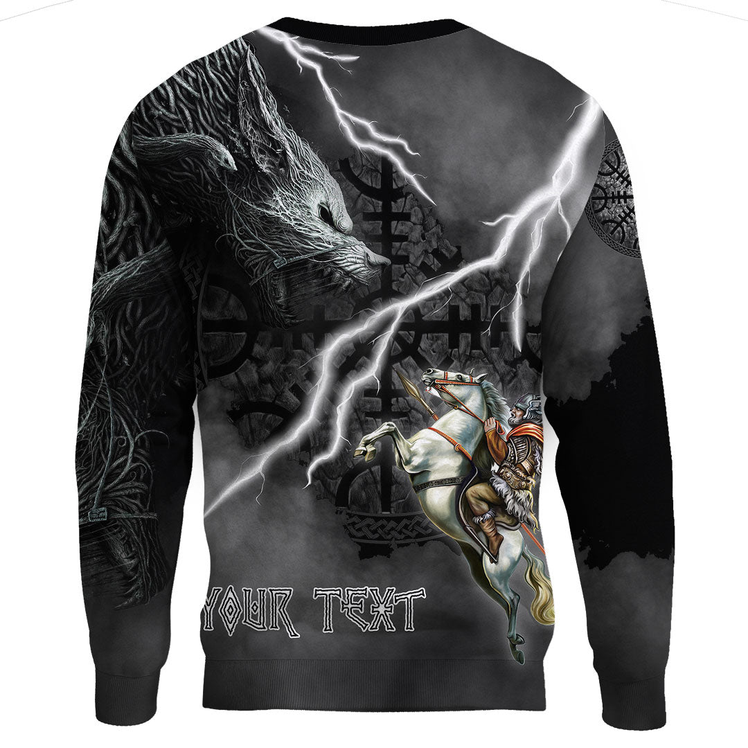 (Custom) Wonder Print Shop - Ragnarok Sweatshirt Odin fight Fenrir on thunder background RLT12 - Wonder Print Shop