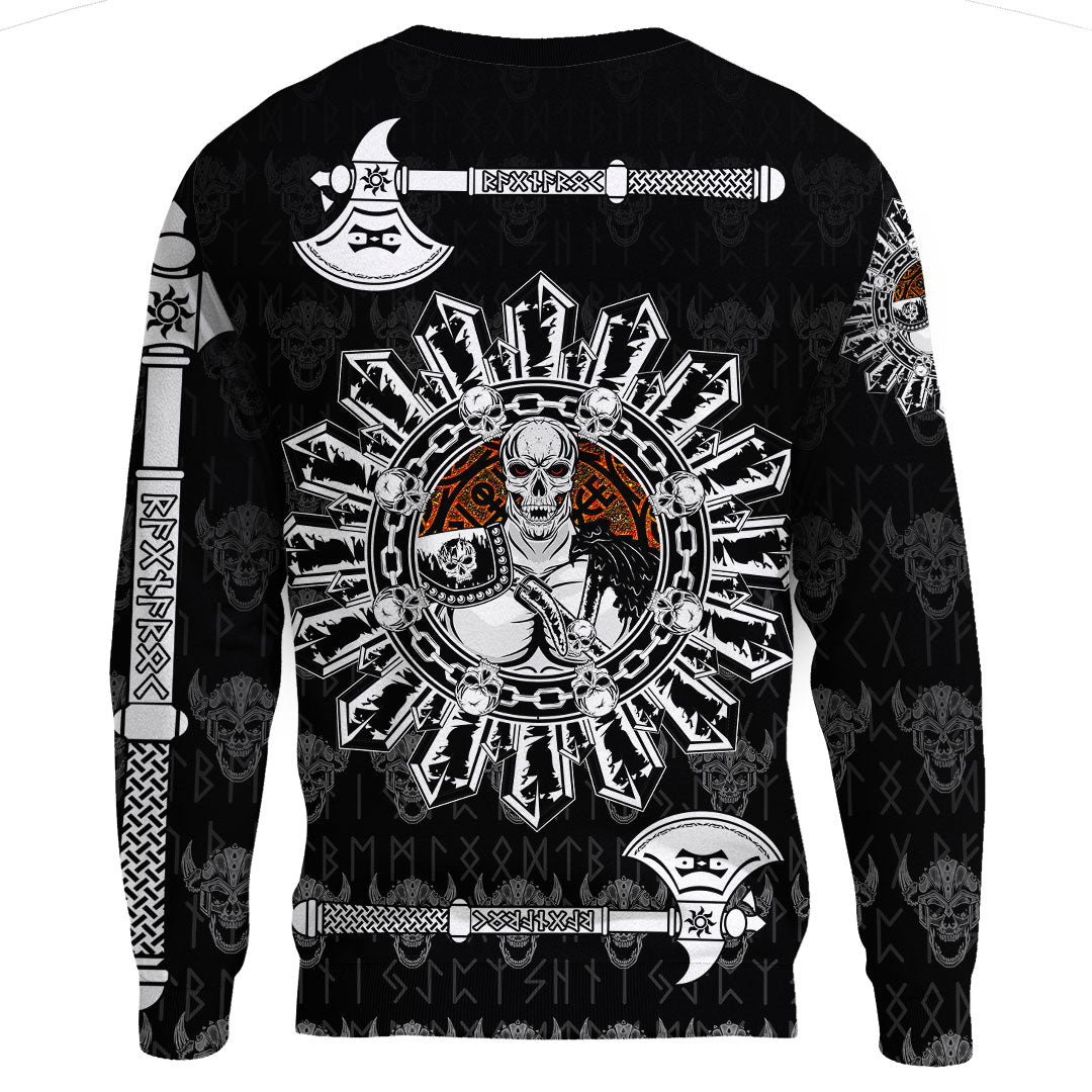 (Custom) Viking - Sweatshirt Skull Warrior Dead Hero with Hammer RLT12 - Wonder Print Shop