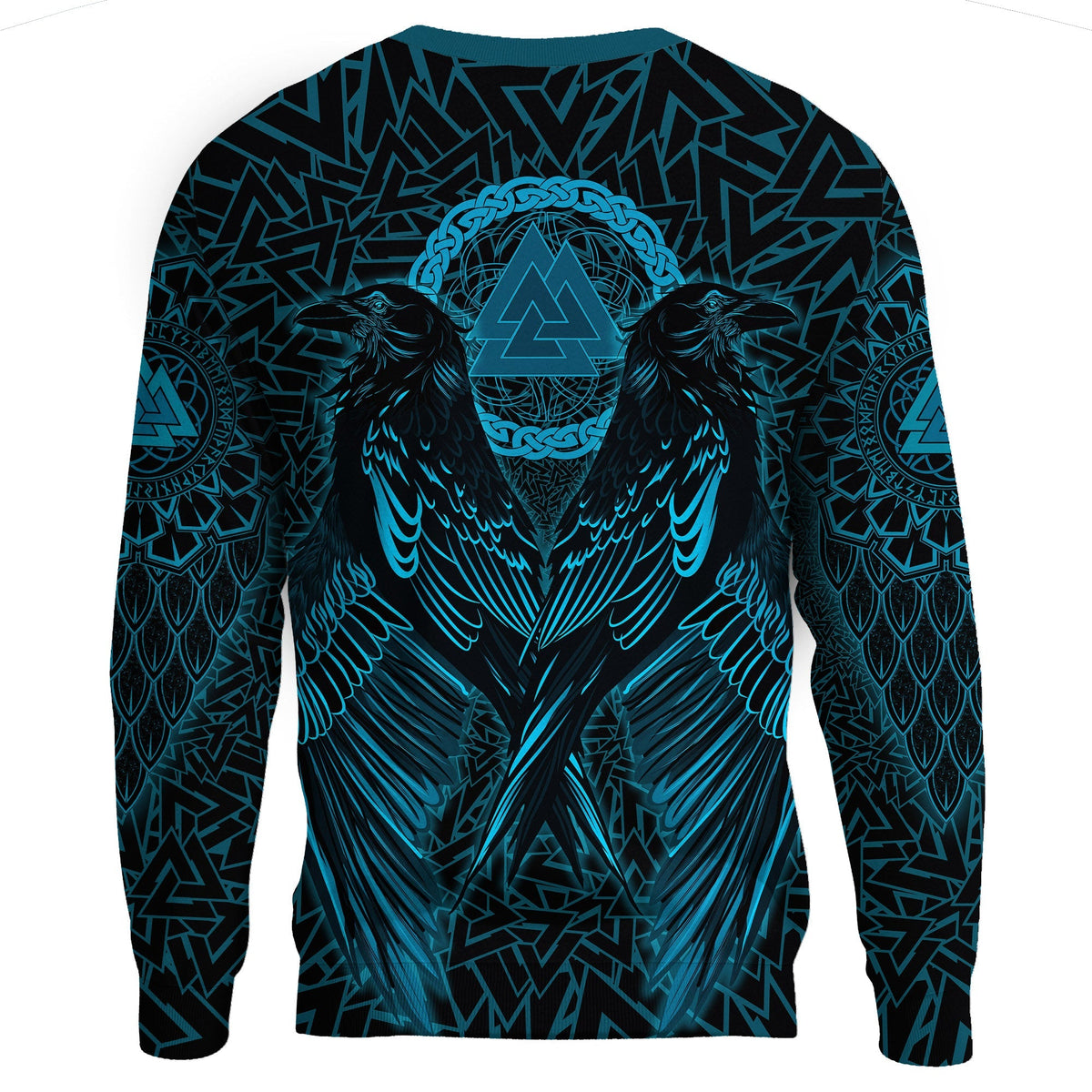 Viking Sweatshirt Raven Valknut Cyan RLT12 - Wonder Print Shop