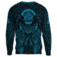 Viking Sweatshirt Raven Valknut Cyan RLT12 - Wonder Print Shop
