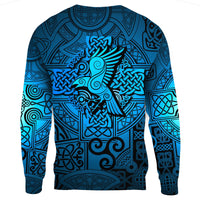 Viking Sweatshirt - Raven Odin Celtic Cyan RLT12 - Wonder Print Shop