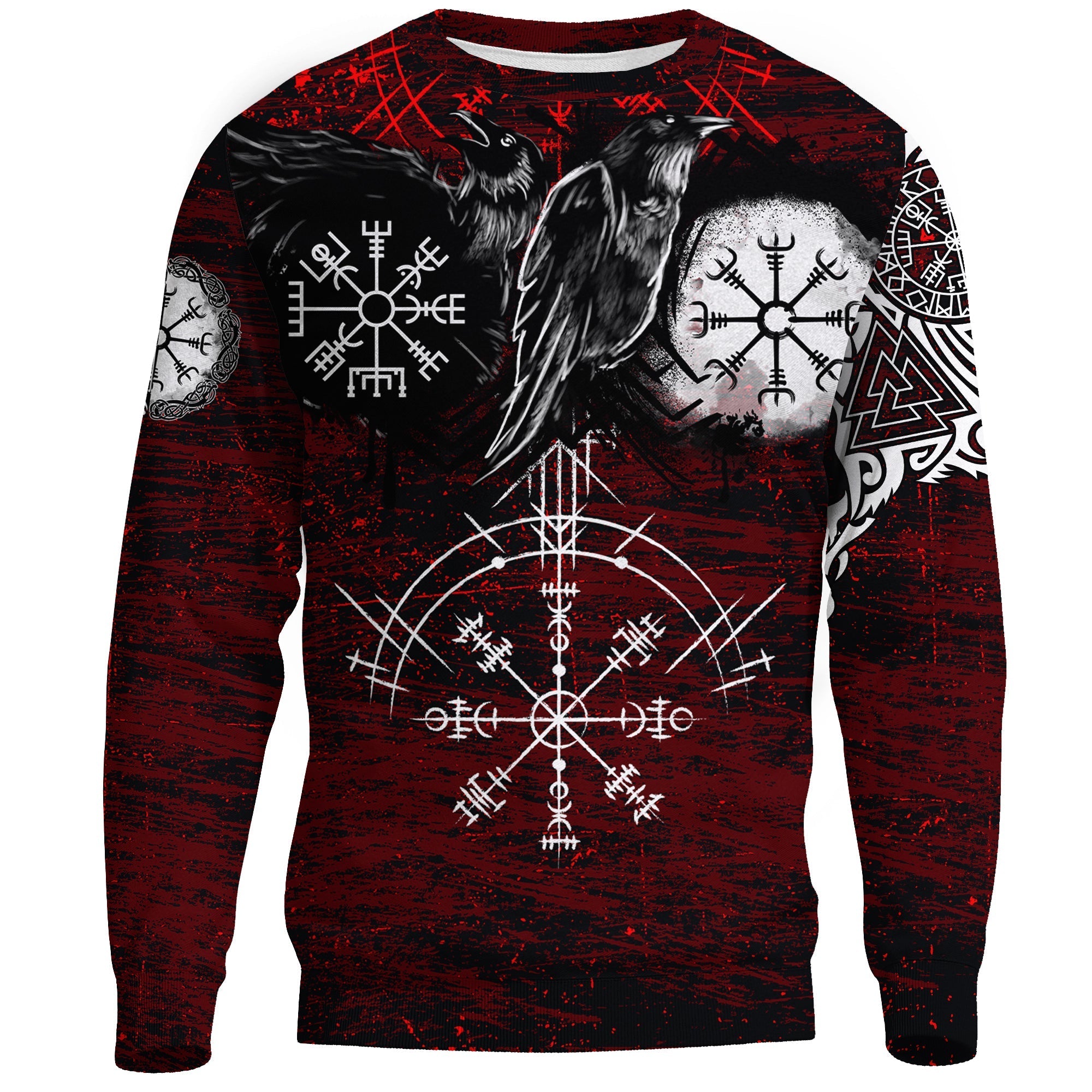Viking Sweatshirts Raven Of Odin and Symbol Viking On Blood Background RLT12 - Wonder Print Shop