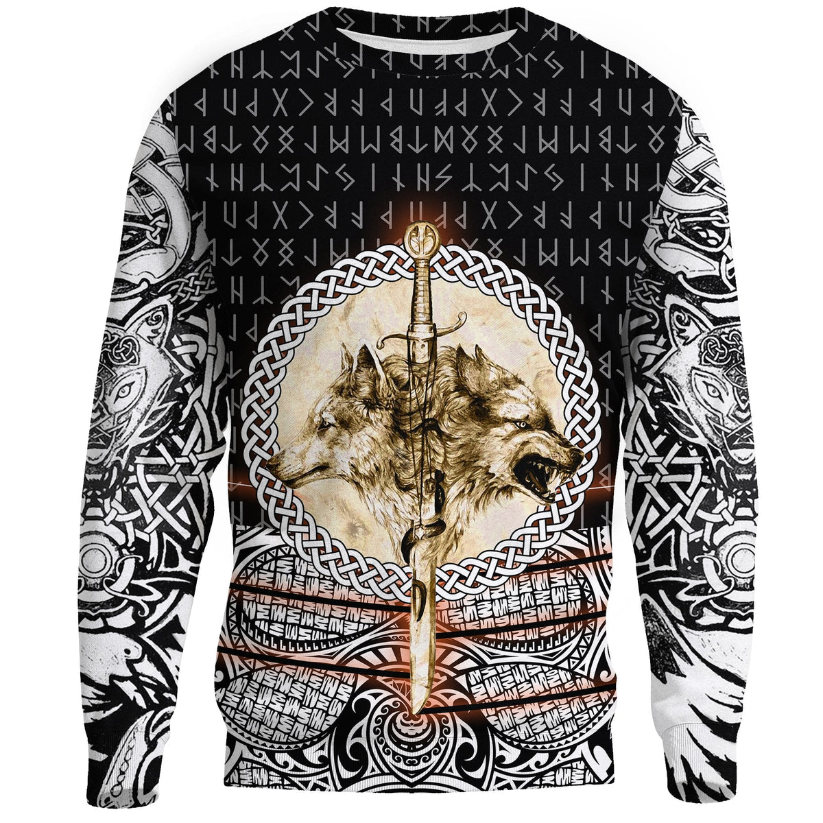 Viking Sweatshirt - Wolf and Vikings Tattoo 3D RLT12 - Wonder Print Shop