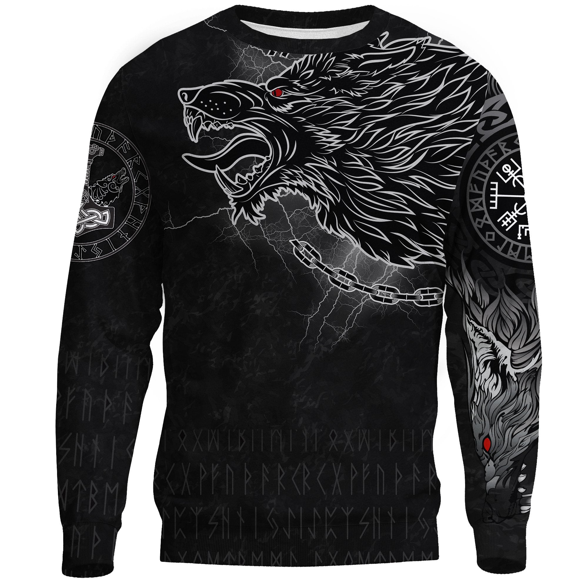 Viking Sweatshirt - Fenrir Norse Wolf Thunderstorm RLT12 - Wonder Print Shop