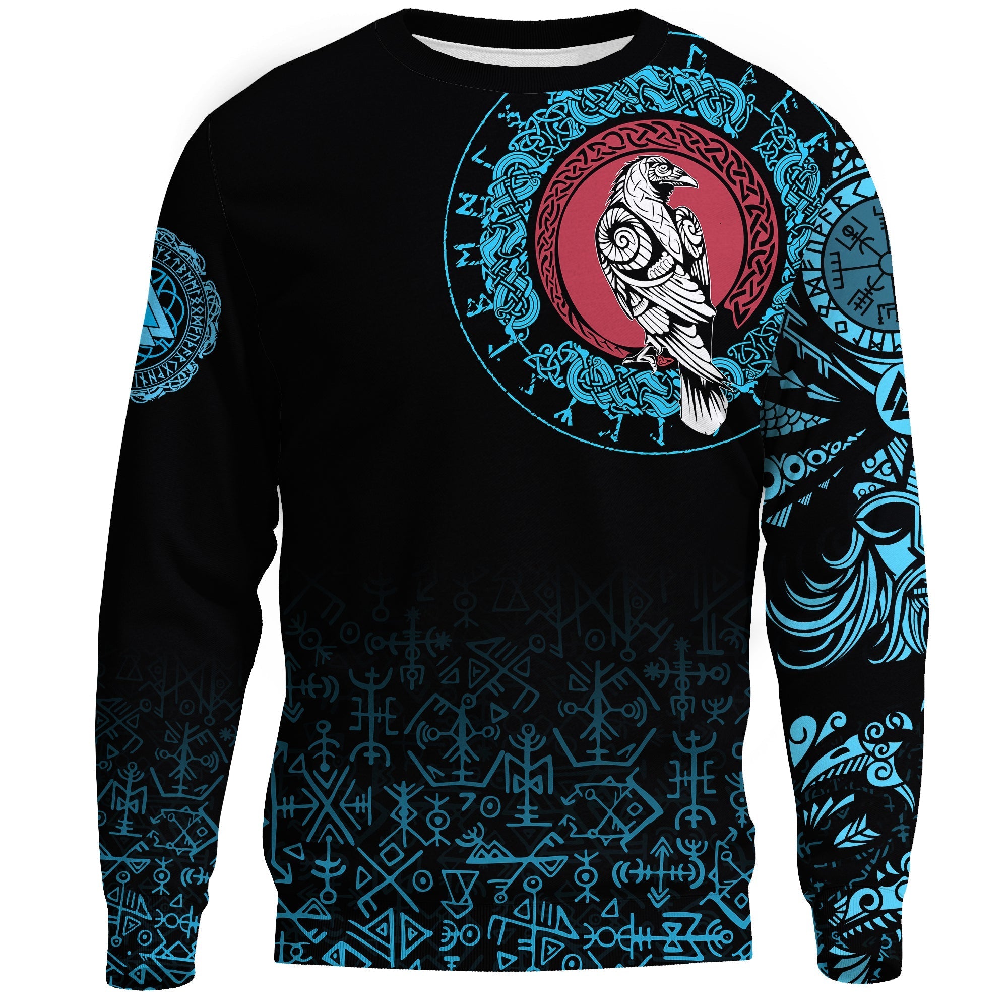 Viking Sweatshirt - Raven Celtic Cyan Tattoo RLT12 - Wonder Print Shop