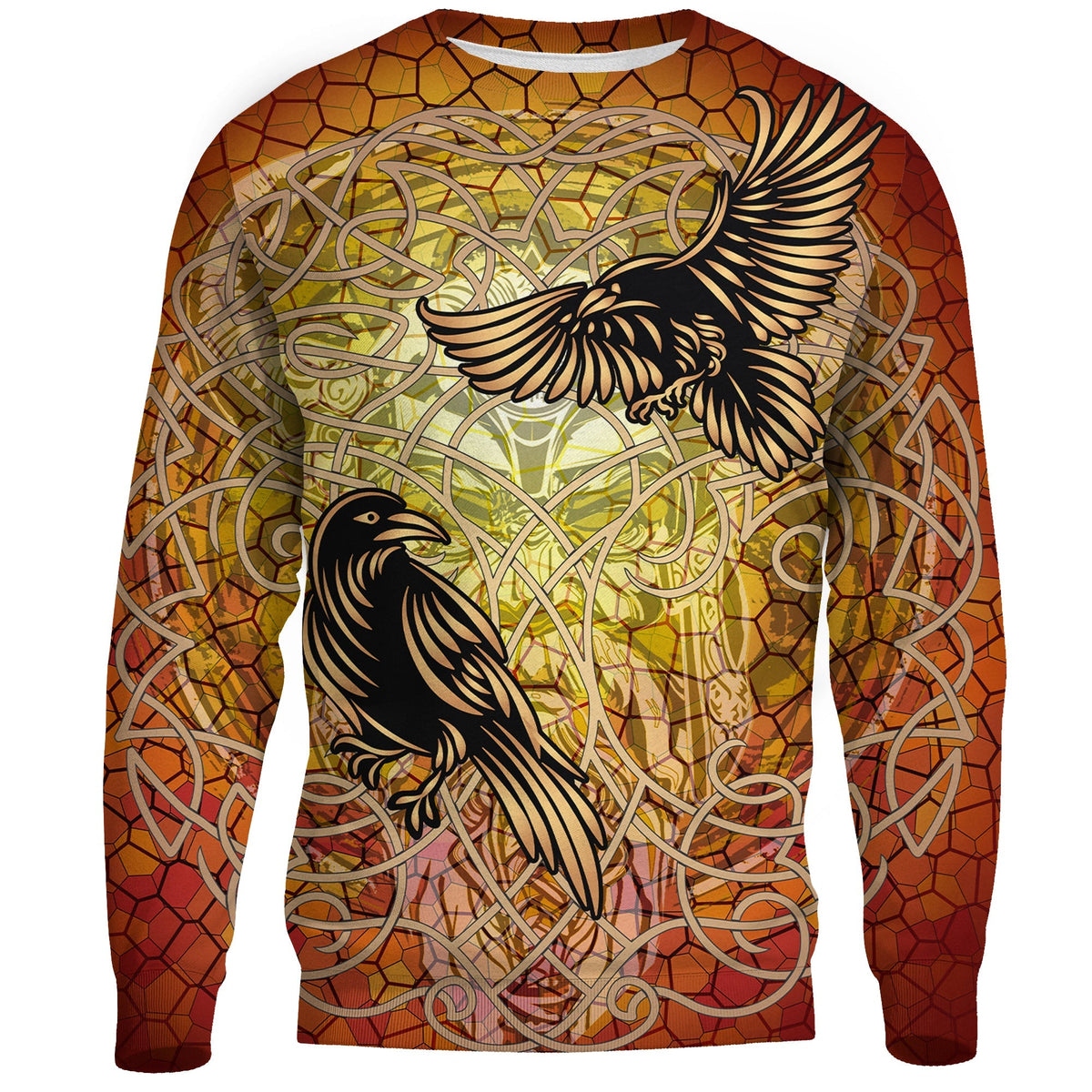 Viking Celtic Symbol Sweatshirts Huginn and Muninn Of Odin On Yggdrasil Gold RLT12 - Wonder Print Shop