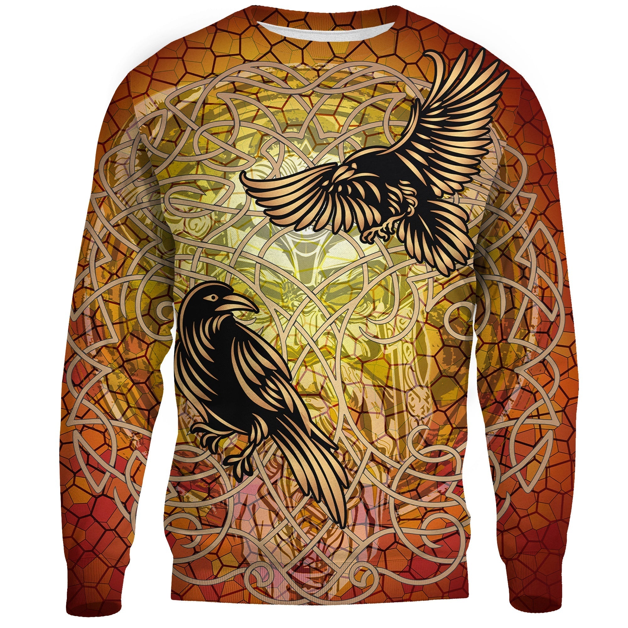 Viking Celtic Symbol Sweatshirts Huginn and Muninn Of Odin On Yggdrasil Gold RLT12 - Wonder Print Shop