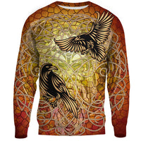 Viking Celtic Symbol Sweatshirts Huginn and Muninn Of Odin On Yggdrasil Gold RLT12 - Wonder Print Shop