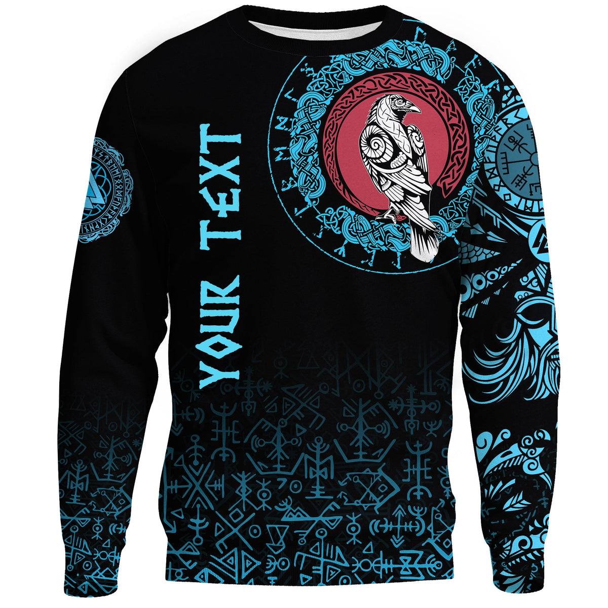 (Custom) Viking Sweatshirt - Raven Celtic Cyan Tattoo RLT12 - Wonder Print Shop