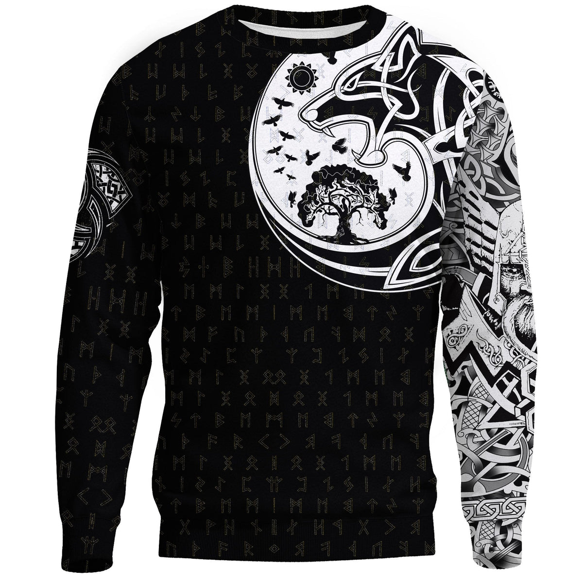 Viking Sweatshirt, Skoll and Hati Rune Tattoo RLT12 - Wonder Print Shop
