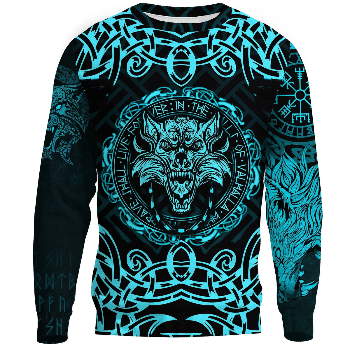 Viking Sweatshirt - Fenrir Viking Cyan 3D RLT12 - Wonder Print Shop