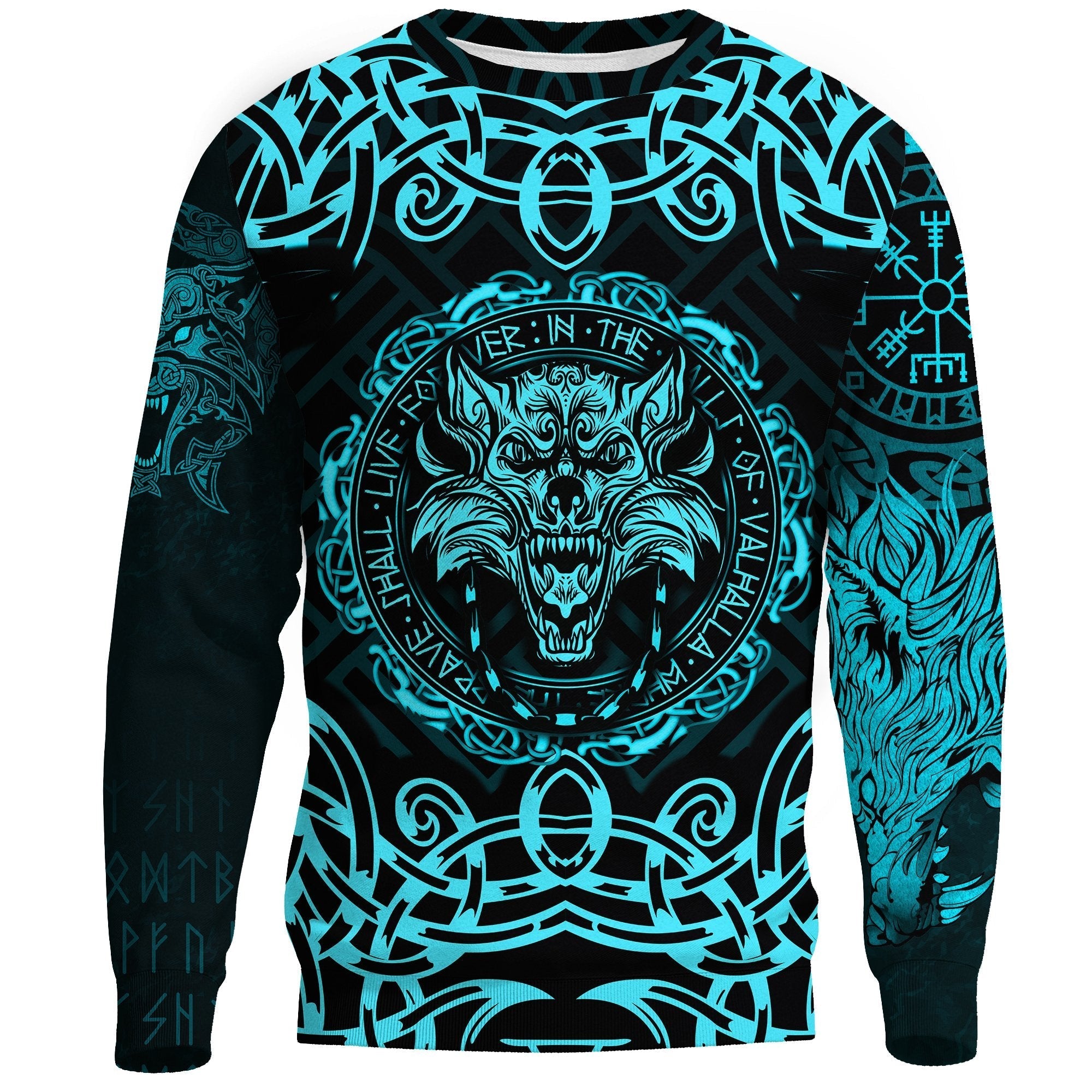 Viking Sweatshirt - Fenrir Viking Cyan 3D RLT12 - Wonder Print Shop