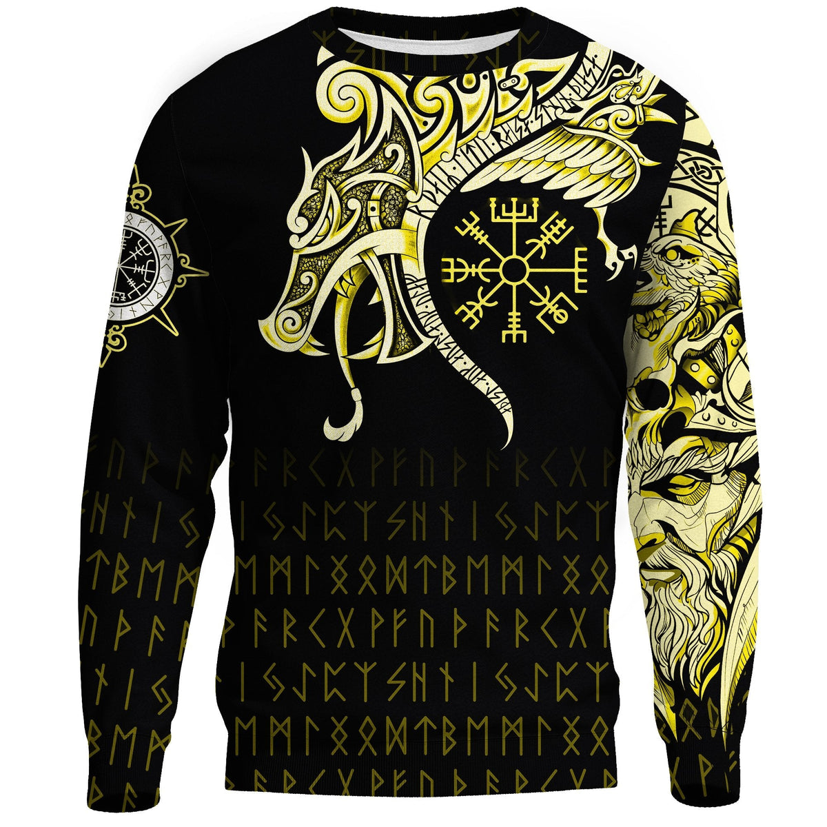 Viking Sweatshirt, Fenrir Raven and Vegvisir Tattoo Yellow RLT12 - Wonder Print Shop