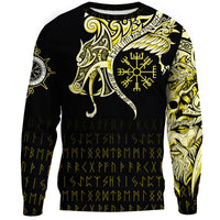 Viking Sweatshirt, Fenrir Raven and Vegvisir Tattoo Yellow RLT12 - Wonder Print Shop