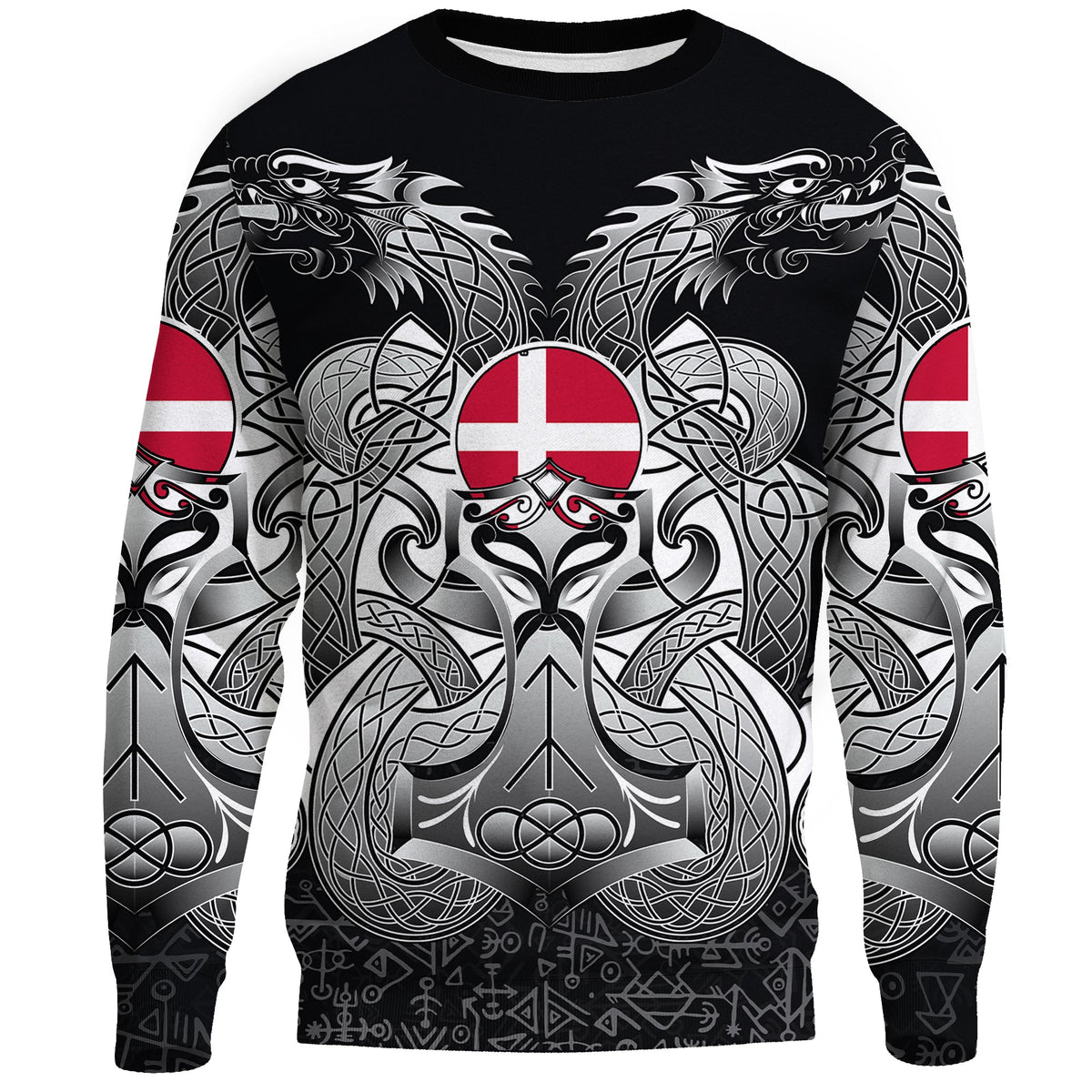 Viking Sweatshirts - Denmark Mjolnir and Double Dragon RLT12 - Wonder Print Shop