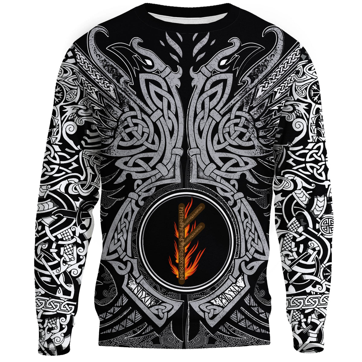 Viking Sweatshirt - Fehu Rune, Raven Tattoo RLT12 - Wonder Print Shop