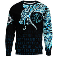 Viking Sweatshirt, Fenrir Raven and Vegvisir Tattoo Cyan RLT12 - Wonder Print Shop