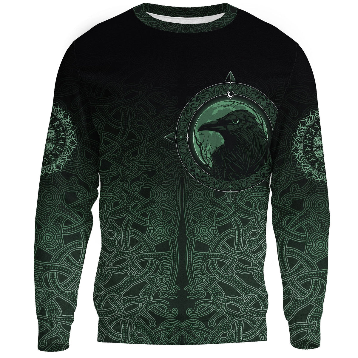 Viking Sweatshirt Knitted Long - Sleeved Sweater, Ethnic Odin Raven Green RLT12 - Wonder Print Shop