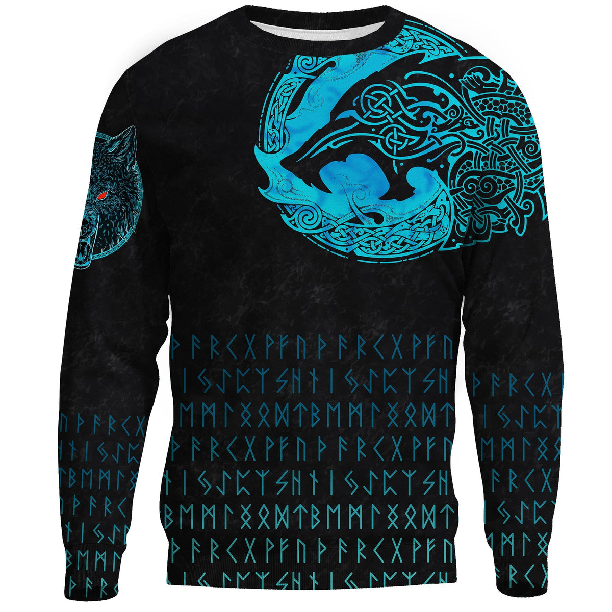 Viking Sweatshirt - Fenrir Wolf Cyan RLT12 - Wonder Print Shop