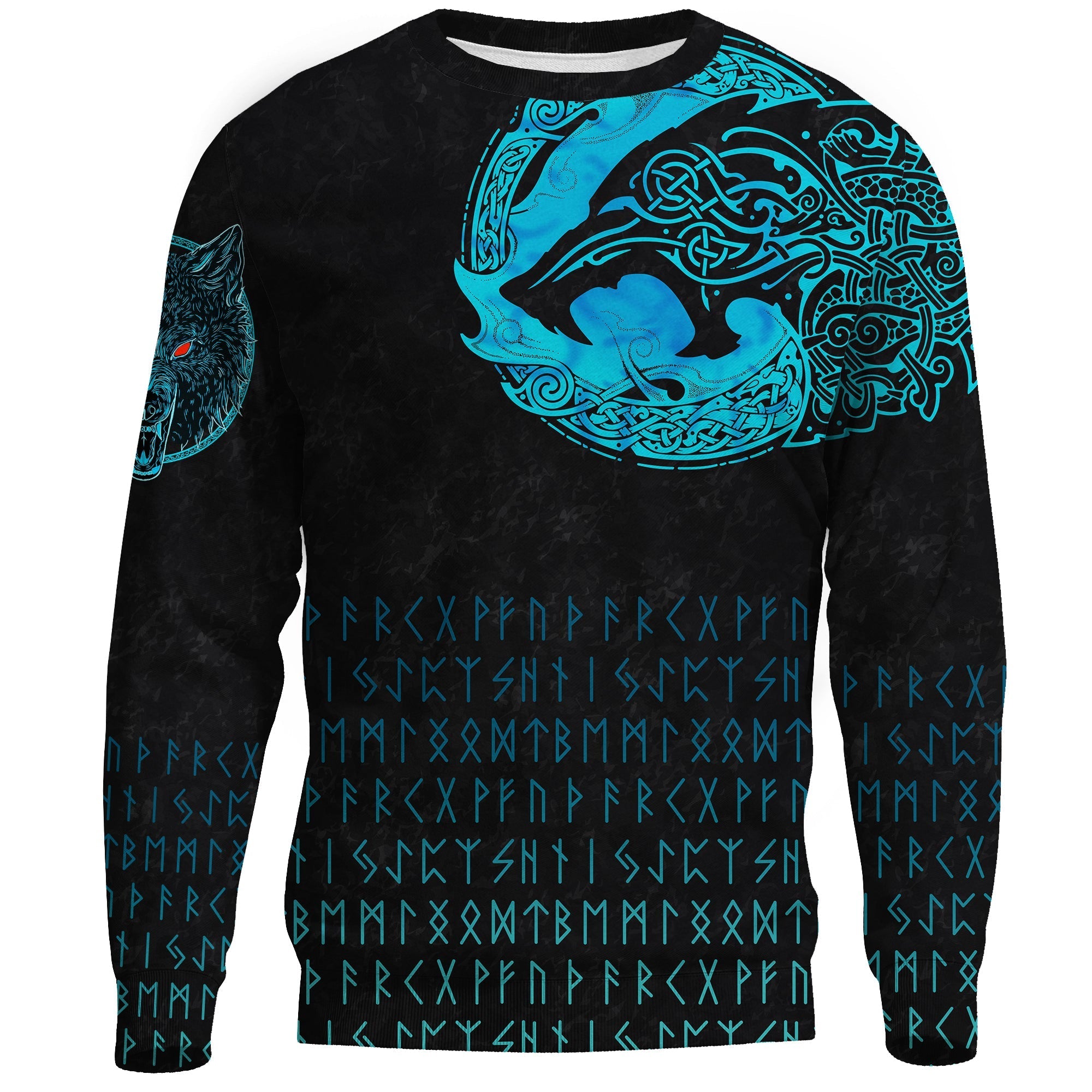 Viking Sweatshirt - Fenrir Wolf Cyan RLT12 - Wonder Print Shop