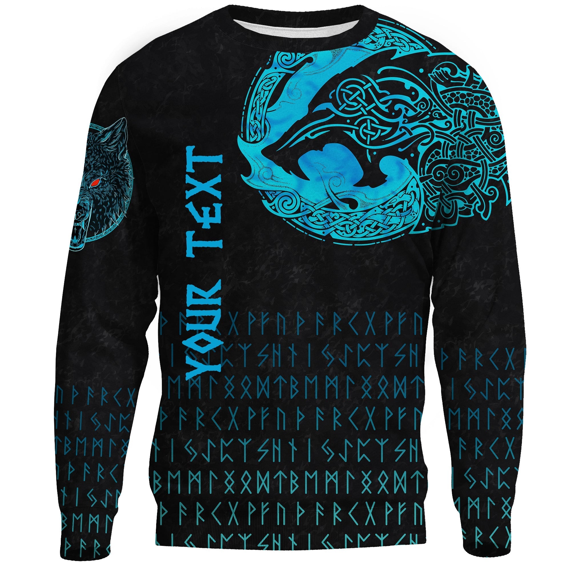 (Custom) Viking Sweatshirt - Fenrir Wolf Cyan RLT12 - Wonder Print Shop