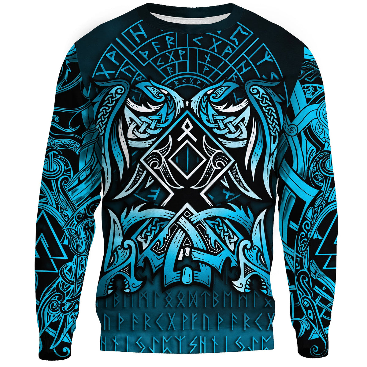 Viking Sweatshirt - Othala and Raven Blue RLT12 - Wonder Print Shop