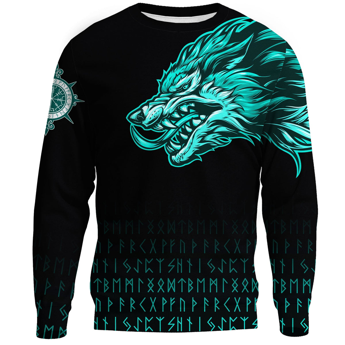 Viking Sweatshirts Fenrir Wolf Cyan Near Shoulder RLT12 - Wonder Print Shop