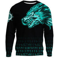 Viking Sweatshirts Fenrir Wolf Cyan Near Shoulder RLT12 - Wonder Print Shop