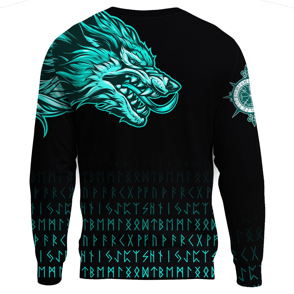 Viking Sweatshirts Fenrir Wolf Cyan Near Shoulder RLT12 - Wonder Print Shop