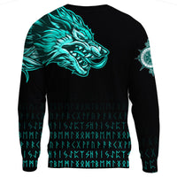 Viking Sweatshirts Fenrir Wolf Cyan Near Shoulder RLT12 - Wonder Print Shop