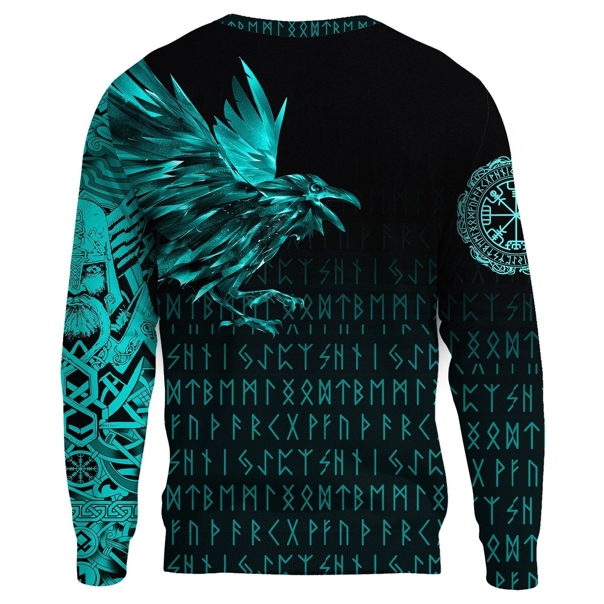 Viking Sweatshirt - The Raven Of Odin Rune Cyan RLT12 - Wonder Print Shop