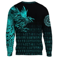 Viking Sweatshirt - The Raven Of Odin Rune Cyan RLT12 - Wonder Print Shop