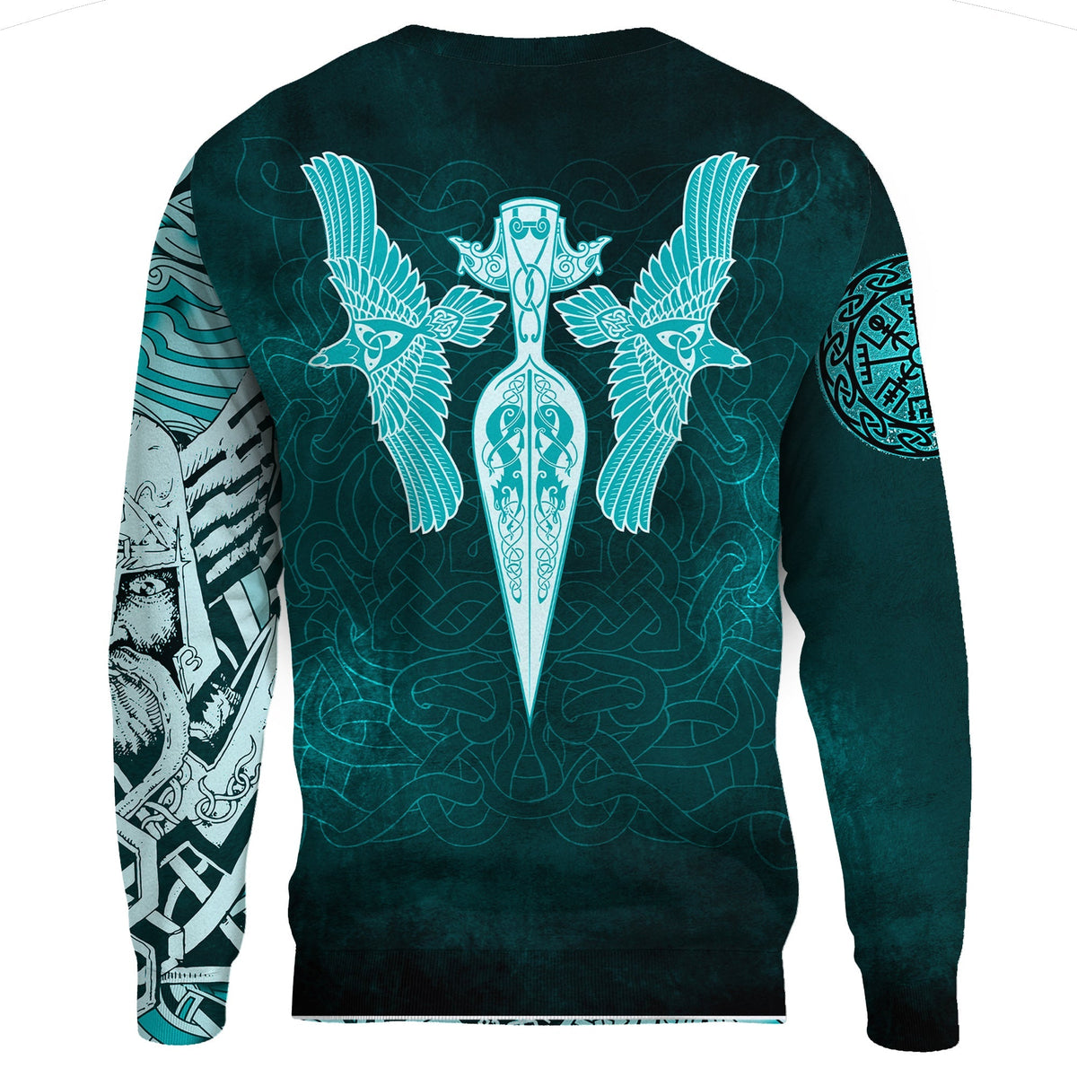 Viking Sweatshirts - Cyan Spear Of The God Odin - Gungnir and Two Cyan Ravens Style RLT12 - Wonder Print Shop