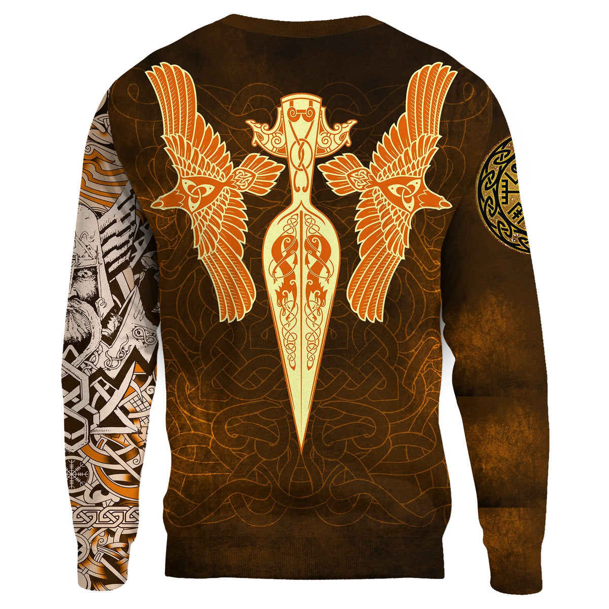 Viking Sweatshirts Gold Spear Of The God Odin - Gungnir and Two Gold Ravens RLT12 - Wonder Print Shop