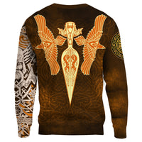 Viking Sweatshirts Gold Spear Of The God Odin - Gungnir and Two Gold Ravens RLT12 - Wonder Print Shop