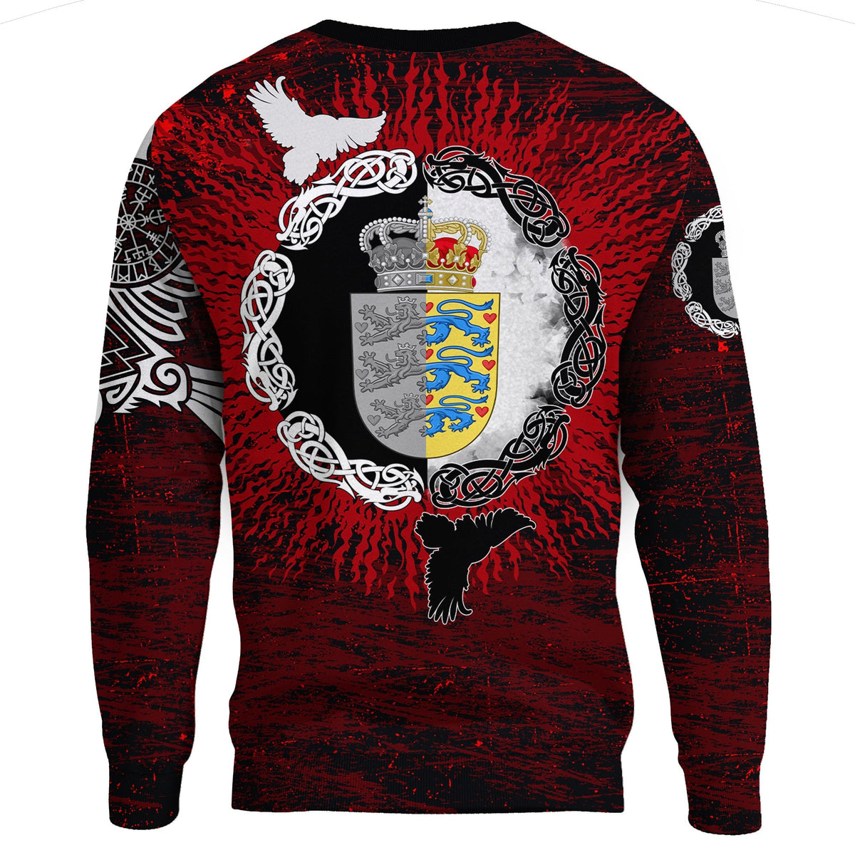 Viking Sweatshirts - Denmark Raven Of Odin and Symbol Viking On Blood Background RLT12 - Wonder Print Shop
